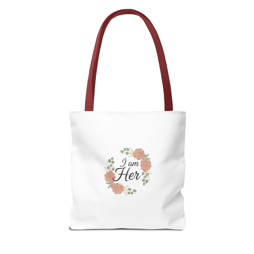 I Am Her Floral Tote Bag – Feminine Inspirational Canvas Shopping Bag