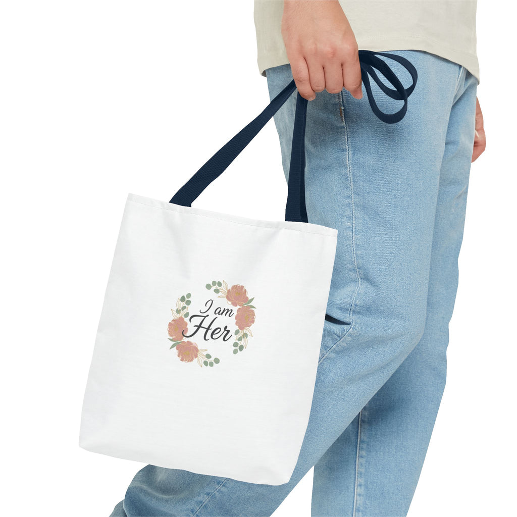 I Am Her Floral Tote Bag – Feminine Inspirational Canvas Shopping Bag
