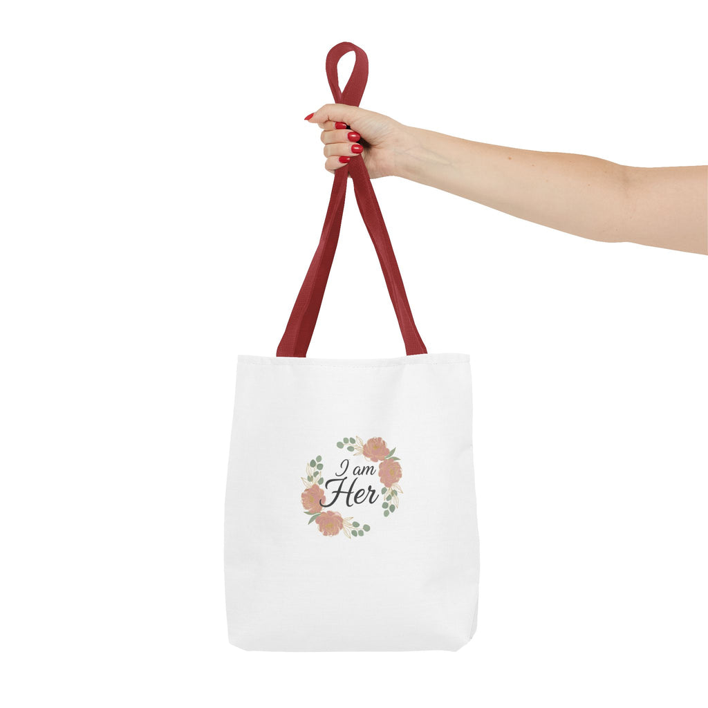 I Am Her Floral Tote Bag – Feminine Inspirational Canvas Shopping Bag