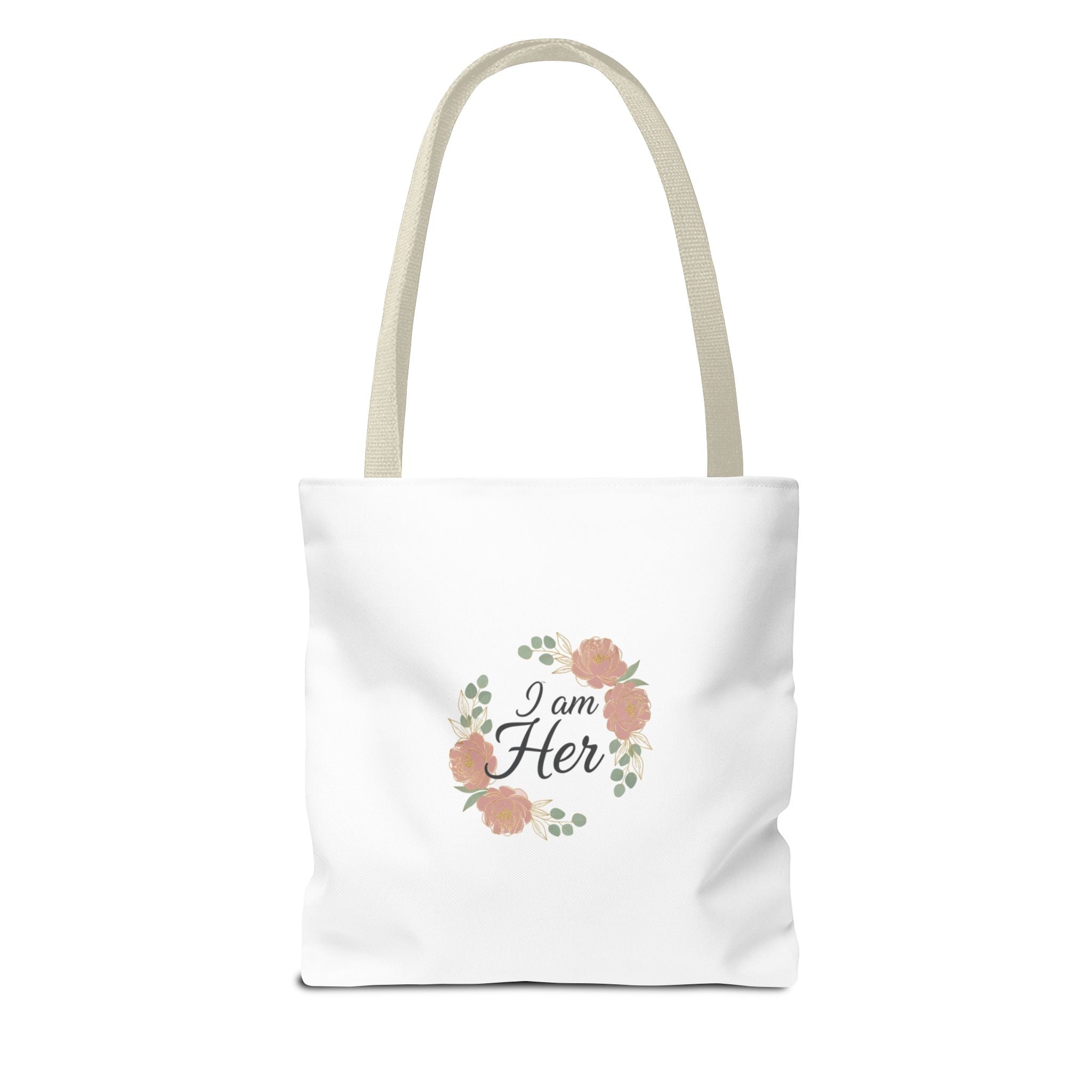 I Am Her Floral Tote Bag – Feminine Inspirational Canvas Shopping Bag