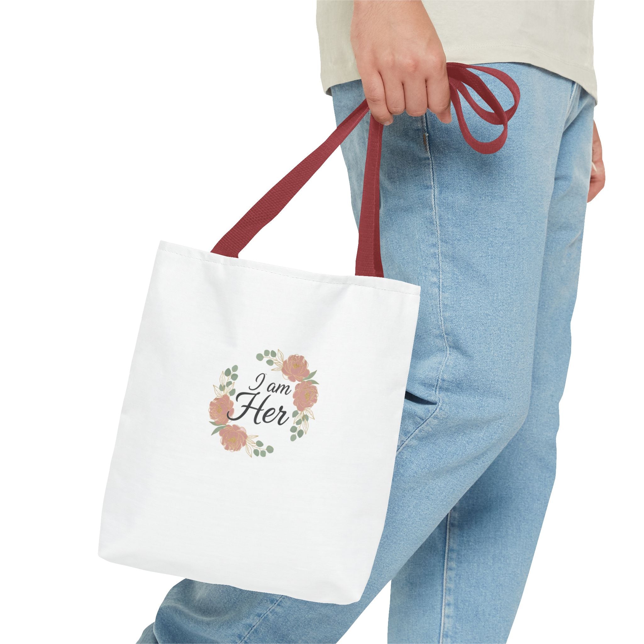 I Am Her Floral Tote Bag – Feminine Inspirational Canvas Shopping Bag