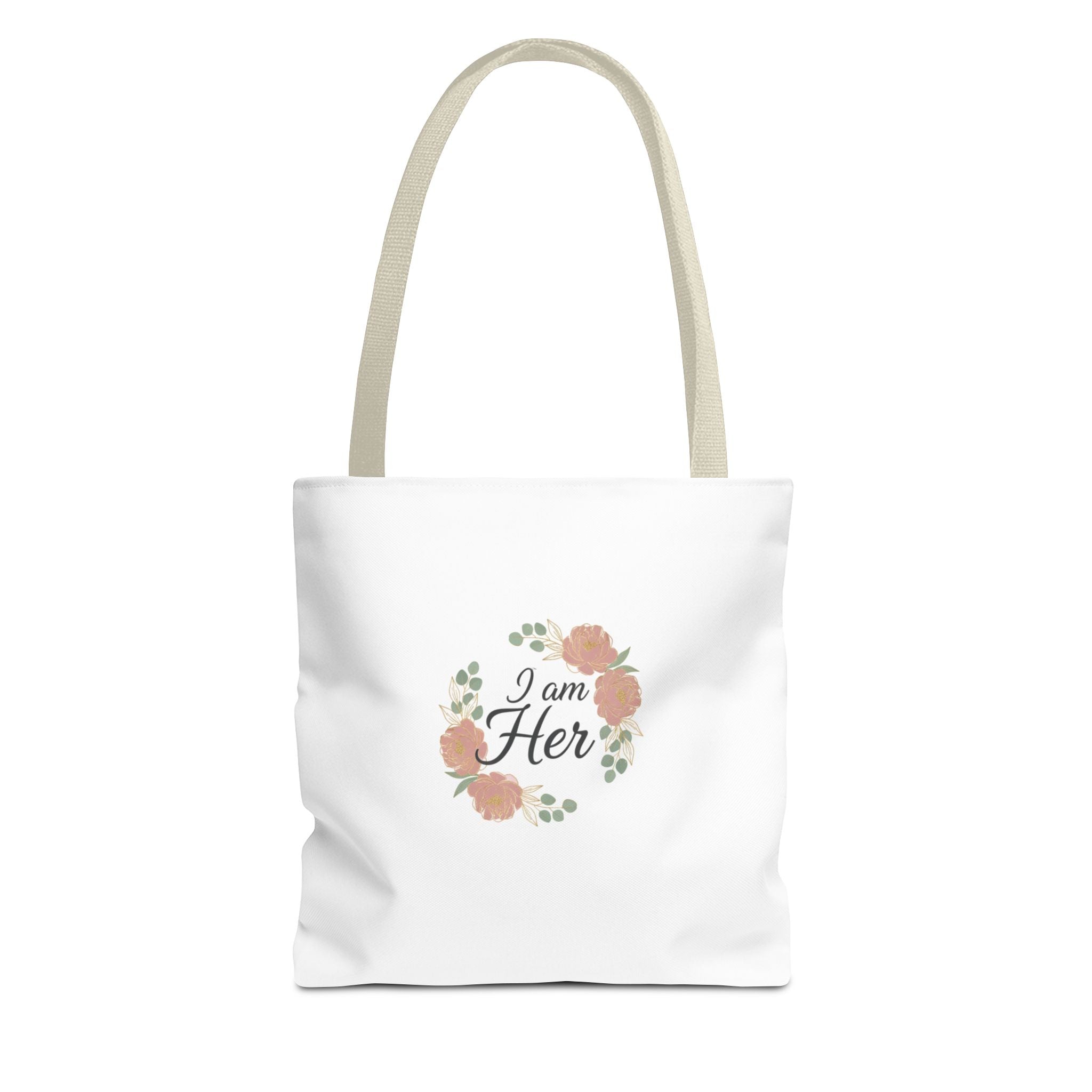 I Am Her Floral Tote Bag – Feminine Inspirational Canvas Shopping Bag