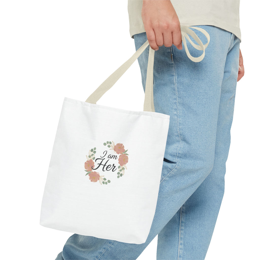 I Am Her Floral Tote Bag – Feminine Inspirational Canvas Shopping Bag