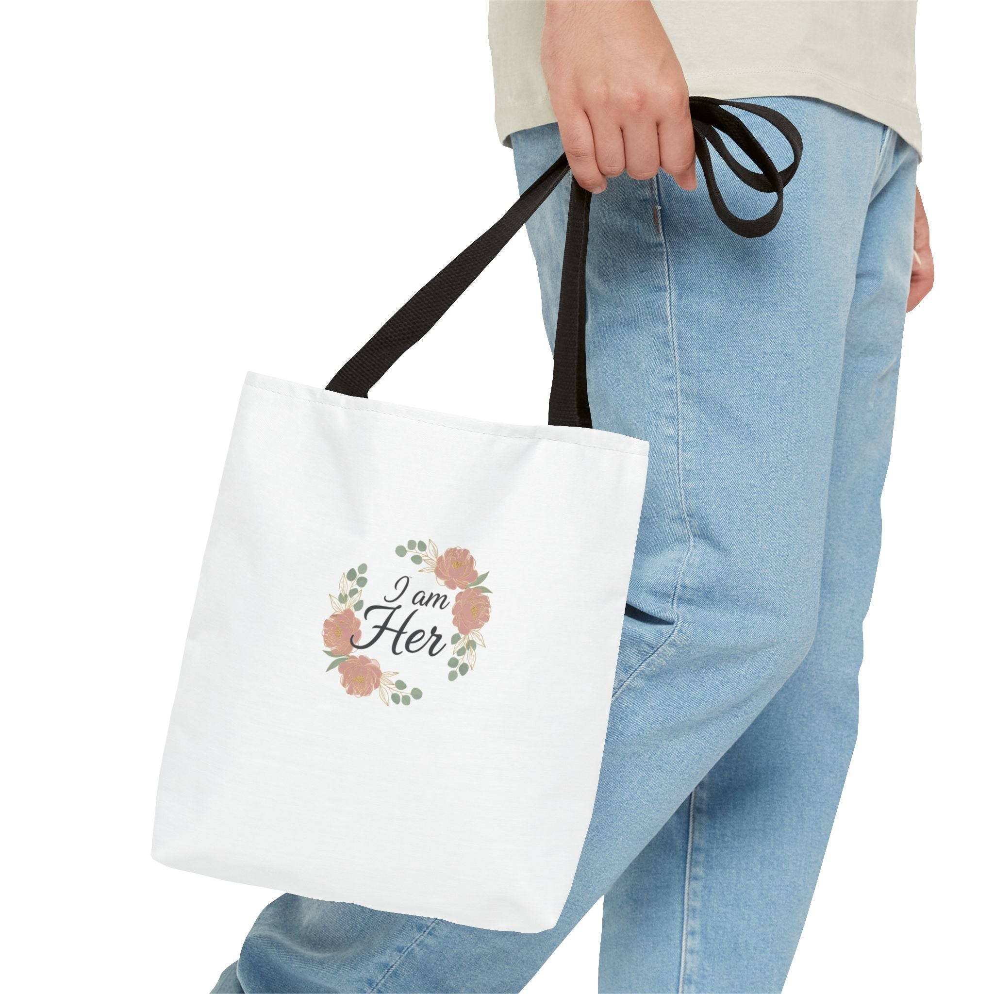 I Am Her Floral Tote Bag – Feminine Inspirational Canvas Shopping Bag