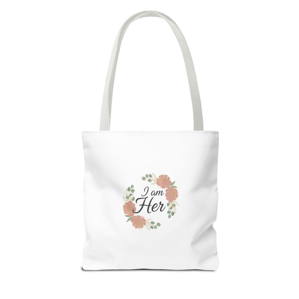 I Am Her Floral Tote Bag – Feminine Inspirational Canvas Shopping Bag