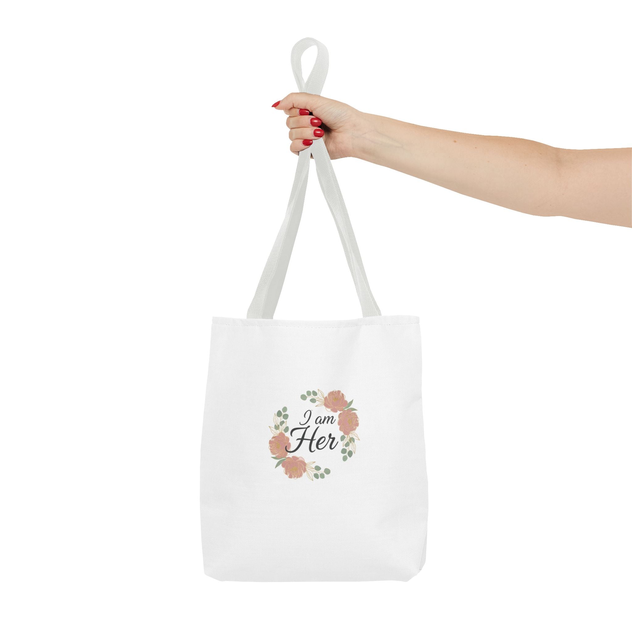 I Am Her Floral Tote Bag – Feminine Inspirational Canvas Shopping Bag