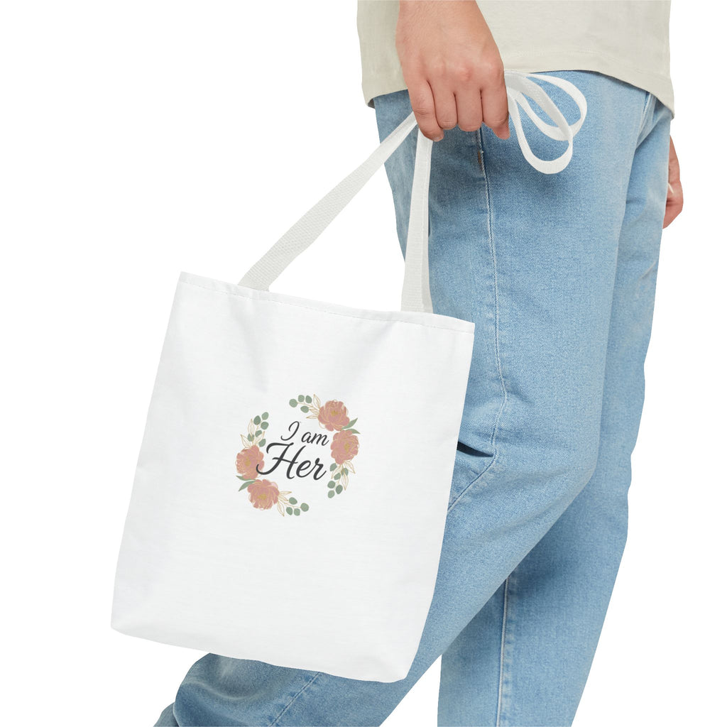 I Am Her Floral Tote Bag – Feminine Inspirational Canvas Shopping Bag
