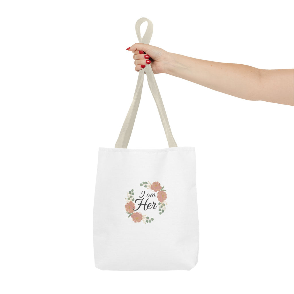 I Am Her Floral Tote Bag – Feminine Inspirational Canvas Shopping Bag